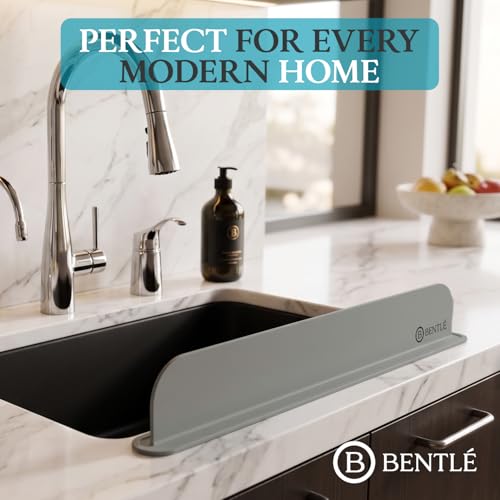 BENTLE Silicone Sink Splash Guard for Kitchen Sink - Modern Faucet Splash Guard, Non-Slip Countertop Water Protector, Dishwater Safe, Gray (19.2 x 1.9 x 3.3")