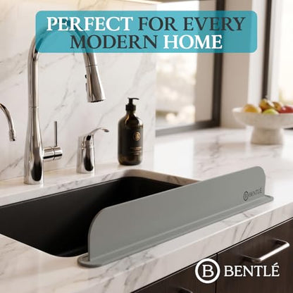 BENTLE Silicone Sink Splash Guard for Kitchen Sink - Modern Faucet Splash Guard, Non-Slip Countertop Water Protector, Dishwater Safe, Gray (19.2 x 1.9 x 3.3")