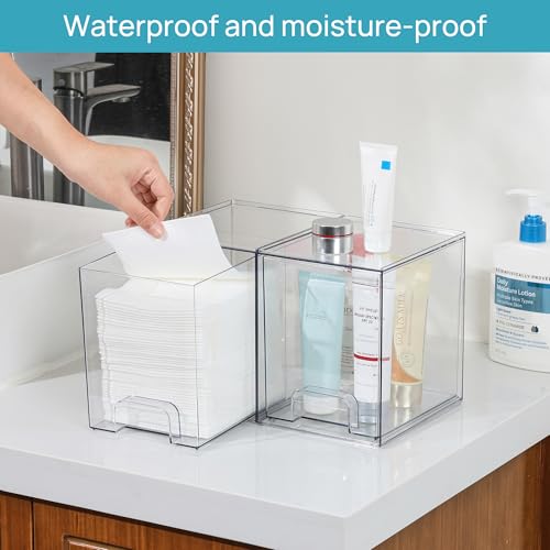 Vtopmart Clear Stackable Storage Drawers, 2 Pack Tall Plastic Organizers | Clear Pull-Out Drawers, Stackable Design for Skincare, Cosmetics, Beauty Supplies, Vanity, Bathroom, Cabinet and Countertop - style: 2pack High