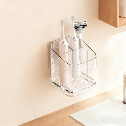 Toothbrush Holder Wall Mounted,Detachable Toothbrush and Toothpaste Holder | with Divider for Bathroom, Anti-Slip Electric Tooth Brush Holder Set with Drainage, Bathroom Accessory - Clear - size: Standard
