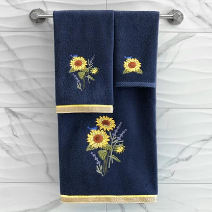 Jubilant 4-Piece Premium Towel Set, Vibrant Floral Applique, Luxurious Turkish Cotton, Soft & Durable, Elegant Bath Ensemble, 2 Bath 2 Hand Towels, Marine - color: Marine, size: 2 Pcs Bath 2 Pcs Hand Towel