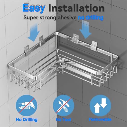 Adhesive Shower Caddy Shelf Organizer Rack,Rustproof Stainless Steel Bathroom Organizer with Large Capacity, No Drilling Corner Shower Shelves for Bathroom Storage & Home Decor - style: Style 2