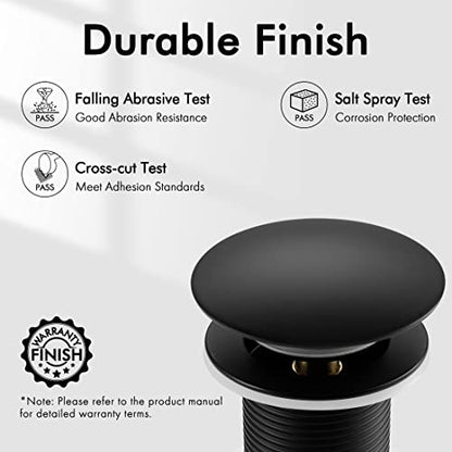 KES Bathroom Sink Drain Without Overflow Vessel Sink Lavatory Vanity Pop Up Drain Stopper Matte Black for 1.6"-1.9" Sink Hole, All Metal Rustproof Brass and 304 Stainless Steel, S2008D-BK - color: Matte Black, style: NO Overflow, 1 Pack