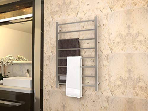 ANZZI Bell 8-Bar Wall Mounted Towel Warmer in Polished Chrome, Energy Efficient 80W Electric Plug in Heated Towel Rack for Bathroom, Steel Towel Heater Rail On/Off Switch Drying Rack, TW-AZ026CH - color: Chrome