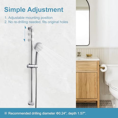 OFFO Shower Slide Bar Combo, Adjustable 31 in Slide Bar with 3-Mode Round Handheld Shower Head and 60 in Stainless Steel Hose, Screw Wall Mounted, Chrome Finish - style: Round 31" Slide Bar & 60" Hose