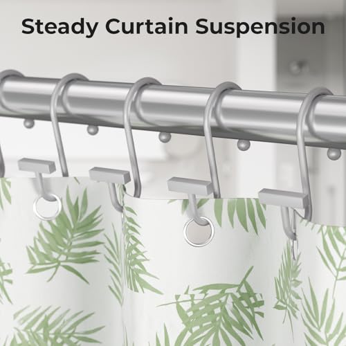 Silver Shower Curtain Hooks, Bathway Shower Curtain Rings Rust Proof, 12PCS Shower Hooks for Shower Curtain, T-Bar Design Convenient Elegant Shower Curtain Hangers for Bathroom Kitchen Wardrobe - color: Silver