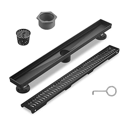 Sharp-tec Shower Drain, 32 inch Linear Shower Drain, Matte Black 304 Stainless Steel Rectangular Shower Floor Drain with Adjustable Leveling Feet, Hair Strainer, cUPC Certified, ST-103-32B - color: Matte Black, size: 32 inch