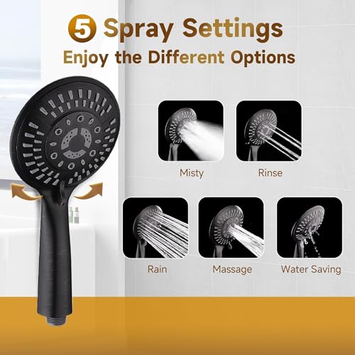 BRIGHT SHOWERS Shower System, 9 Inch Rain Shower Head with 5-Function Hand Shower, Dual Shower Combo with Height Adjustable Holder, Solid Brass Rail, 60 Inch Stainless Steel Hose, Oil-Rubbed Bronze - color: Oil Rubbed Bronze, size: 1.8 Gallon Per Minute
