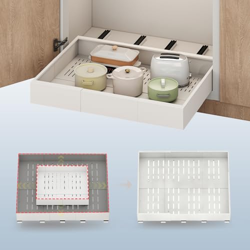 Fokyfok Pull Out Cabinet Organizer,23"-31"W,17"-24"D,Expandable,Adhesive | No Drill,5 Rails,Roll out Drawers,Adjustable Slide out Shelves for Kitchen,Pantry,Framed and Framless Cabinets,White,1PC - color: White, size: (23"W-31"W)X(17"D-24"D)