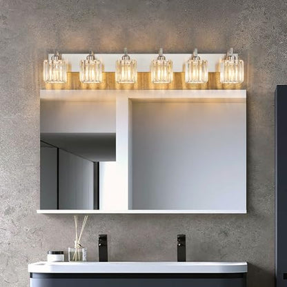 Modern Bathroom Vanity Light 6-Lights Brushed Nickel Vanity Light Crystal Wall Light Bathroom Light Fixtures - color: Nickel Crooked, size: 6-light