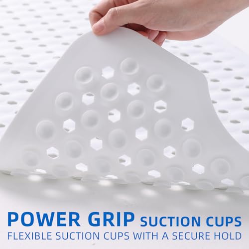 MOONFLY Shower and Bathtub Mat,40x16 Inches,Extra Long Non Slip Mats with Suction Cups and Drain Holes, Machine Washable and Anti Slip Bathmats, Bathroom Mats for Tub Nonslip (White) - color: White
