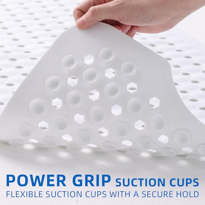 MOONFLY Shower and Bathtub Mat,40x16 Inches,Extra Long Non Slip Mats with Suction Cups and Drain Holes, Machine Washable and Anti Slip Bathmats, Bathroom Mats for Tub Nonslip (White) - color: White