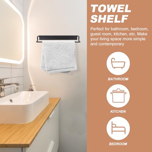 TOYANDONA Nail-Free Adhesive Bathroom Towel Rack 40cm Space Aluminum Wall-Mounted Single Bar Black for Bathroom Towel Storage and Washcloth Hanging