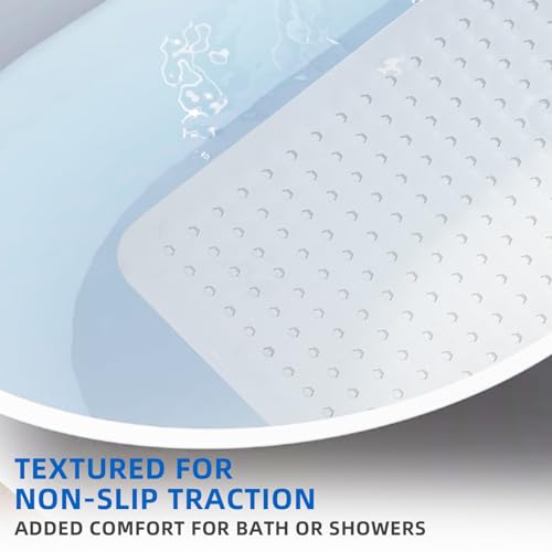 MOONFLY Shower and Bathtub Mat,40x16 Inches,Extra Long Non Slip Mats with Suction Cups and Drain Holes, Machine Washable and Anti Slip Bathmats, Bathroom Mats for Tub Nonslip (White) - color: White