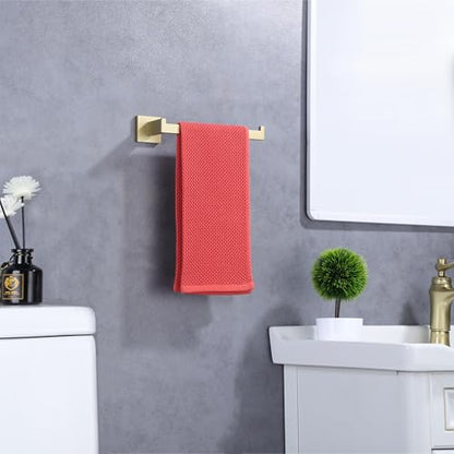 LANC Bathroom Hand Towel Holder Brushed Gold Hand Towel Bar 10 Inche Right Side Square Towel Ring for Kitchen Restroom Wall Mounted Stainless Steel Modern Towel Racks Hanger, A8806BG - color: Brushed Gold, size: 1 Pack(Right Hand)