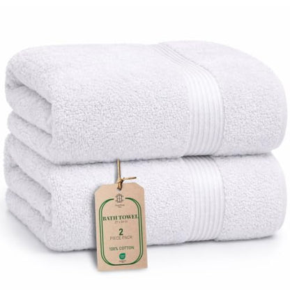 Luxe 2-Piece Bath Towel Set – Large Soft Cotton Towels, Absorbent, Durable & Skin-Friendly, Machine Washable, 27 x 54 in (White) - color: White
