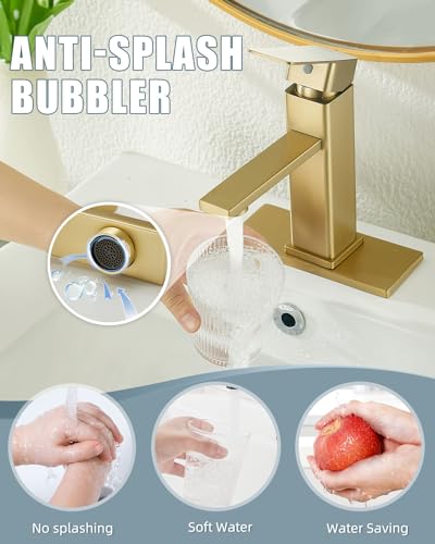 Bathroom Sink Faucet, Brushed Gold Bathroom Faucet 3 Hole with Pop-up Drain and Vessel Sink Hole Cover 6", Stainless Steel Single Handle Faucets for Bathroom Sink-2 Sets - color: 5.Brushed Gold(New), style: Short*2