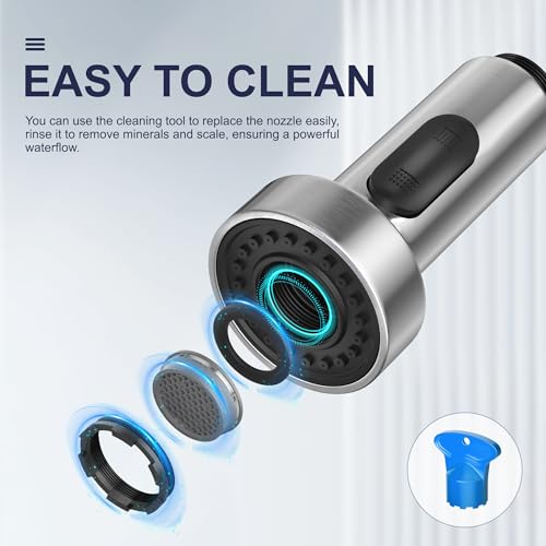 Kitchen Faucet with Pull Down Sprayer, Single Handle Pull Down Spring Sink Faucet, 1 Hole or 3 Hole Dual Function Sprayer for Farmhouses, Utility Rooms, RV's and Bars - color: Brushed Nickel, style: Spring