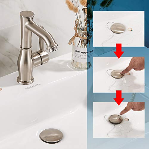 REGALMIX Bathroom Sink Drain, Vessel Sink Pop Up Drain,Built-in Anti-Clogging Strainer, Sink Drain Assembly Without Overflow Brushed Nickel,(1-1/2" to 1-3/4") RWF082B - color: Brushed Nickel, size: Without Overflow
