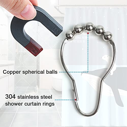 Shower Curtain Hooks Rings, 304 Stainless Steel Shower Curtain Rust Resistant Hooks for Bathroom Shower Rods Set of 12 (Black) - color: Black