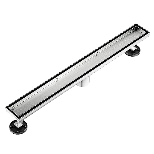 Neodrain 30" Brushed Linear Shower Drain,2-in-1 Flat& Tile Insert Cover | 304 Stainless Steel,Fast Drainage, Durable,Rectangle Shower Floor Drain with Adjustable Feet,Hair Strainer,Fits Bathrooms - color: Stainless Steel, size: 30 In