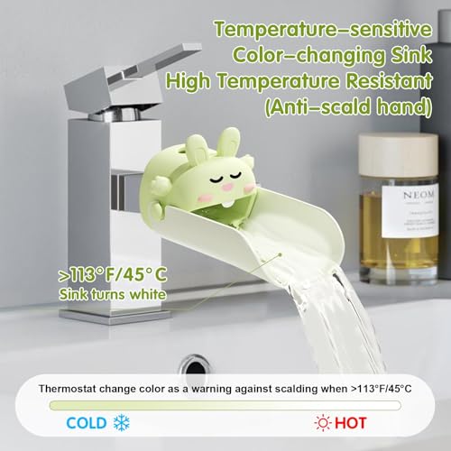 Faucet Extender Silicone Faucet Extender Temperature Sensitive for Toddlers Silicone Sink Extender Babies Kids Children (Green/Happy Rabbit)