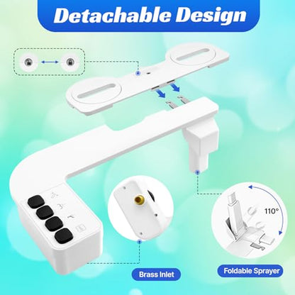 Ultra Thin Non-Electric Bidet Attachment with Dual Self-Cleaning Nozzles | Adjustable Water Pressure, One Click Detach, Fits Most Toilets, Cold Water, Rotate Button Control,White,Square