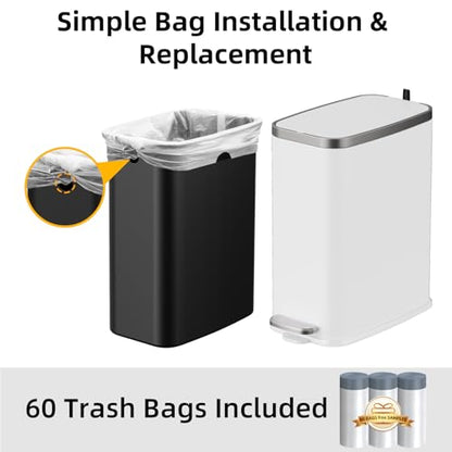 KdbK Stainless Steel Bathroom Trash Can with Lid Soft Close,1.6 Gallon Slim Garbage can,Small Metal Step Wastebasket for Office, Bedroom, Toilet, White - color: White