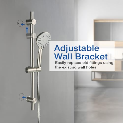 Shower Slide Bar with Adjustable 5-Function Handheld Shower Head & 59-Inch Hose – Stainless Steel Wall Mount Shower Slide Bar Set, Drilling Required(Brushed Nickel) - color: Brushed Nickel
