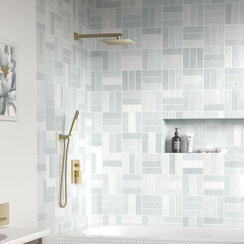 Lava Odoro Modern 2-Setting Square Shower Faucet Set with Shower Head and Handheld Sprayer Gold, Rainfall Shower System with Hand Shower, Shower Valve Trim Kit, Champagne Gold, SF103-CB - color: Champagne Gold, style: Without Tub Spout