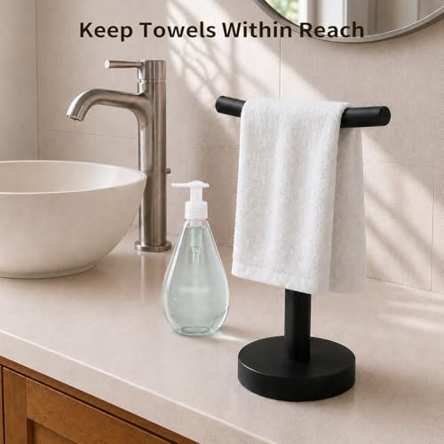 Hand Towel Holder Stand for Bathroom & Kitchen, Freestanding T-Shape Towel Rack with Weighted Base, Matte Black | Stainless Steel,Bathroom & Kitchen, Freestanding T-Shape Towel Rack - size: Arc-shaped rod