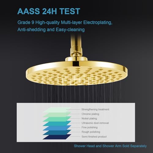 OFFO Shower Arm with Flange, 6 in Bright Gold Wall Mount Replacement Angle Shower Head Arm Wall-Mounted For Fixed Shower Head & Handheld Showerhead - color: Bright Gold, style: 6 in