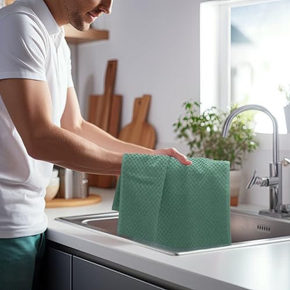 COTTON CRAFT Amazing Kitchen Towels - 8 Pack 100% Cotton Waffle Terry Towel | Seafoam - 16x28 Euro Café Waffle Weave Dish Towels - Soft Absorbent Quick Dry Low Lint Reusable Pantry Bar Cleaning Cloth - color: Seafoam, size: 8 Pack