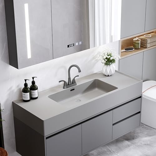 Bathroom Sink Faucet FRANSITON 4 Inch 2 Handle Lead-Free Brushed Grey Bath Sink Faucet with Pop-up Drain Stopper and Supply Hoses - color: BrushedGrey
