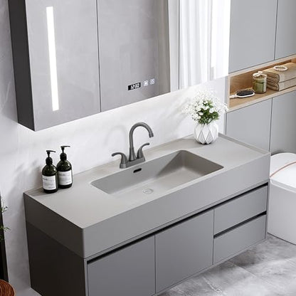 Bathroom Sink Faucet FRANSITON 4 Inch 2 Handle Lead-Free Brushed Grey Bath Sink Faucet with Pop-up Drain Stopper and Supply Hoses - color: BrushedGrey