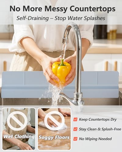 Kitchen Sink Splash Guard 23" 18" 30" Self-Draining Silicone Water Guard with High Splash Wall & Strong Suction Cups for Faucet, Countertop & Sink Edge, Keeps Sinks Dry, Dishwasher Safe, Gray - color: Gray, size: 23" x 3.5"