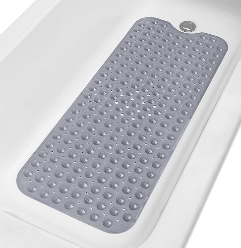 Extra-Long Non-Slip Bathtub & Shower Mat 39”x16” (Smooth/Non-Textured Tubs Only) Safe, Clean, Machine-Washable, Superior Grip&Drainage, Vinyl, Opaque Gray (Grey) - color: Opaque Gray (Grey), size: 39" x 16" (Rectangular)