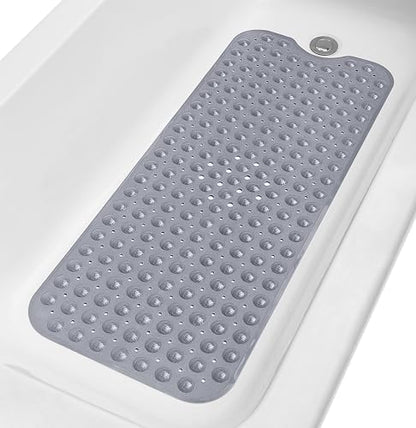 Extra-Long Non-Slip Bathtub & Shower Mat 39”x16” (Smooth/Non-Textured Tubs Only) Safe, Clean, Machine-Washable, Superior Grip&Drainage, Vinyl, Opaque Gray (Grey) - color: Opaque Gray (Grey), size: 39" x 16" (Rectangular)
