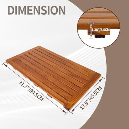 Utoplike Teak Bath Mat, Large Wood Shower Mats for Bathroom, 31.7 x17.9 in | with Non Slip Pads, Sturdy Solid Wooden, Floor Mat for Indoor Spa, Outdoor Inside Shower - size: 31.7" x 17.9" (Rectangular)