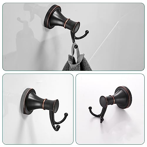Hoimpro Oil Rubbed Bronze Bathroom Accessory Set, 4-Piece Wall Mount Hardware with Adjustable Towel Bar Rack, Towel Ring, Paper Towel Holder, Double Towel Hooks - color: Oil Rubbed Bronze