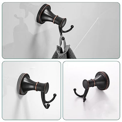 Hoimpro Oil Rubbed Bronze Bathroom Accessory Set, 4-Piece Wall Mount Hardware with Adjustable Towel Bar Rack, Towel Ring, Paper Towel Holder, Double Towel Hooks - color: Oil Rubbed Bronze