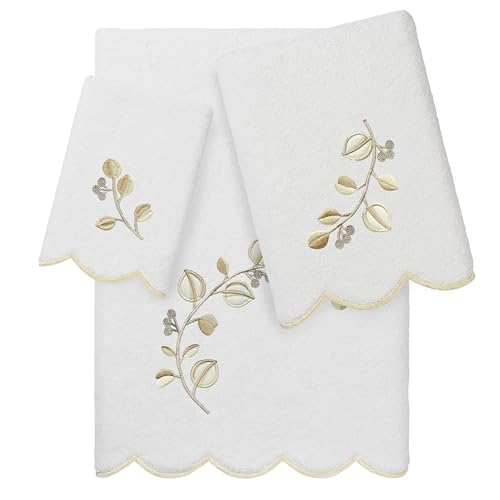 Jardin Turkish Cotton Scallop Towel-Beige-3 Pcs Set - color: Beige, size: 3 Pcs Set