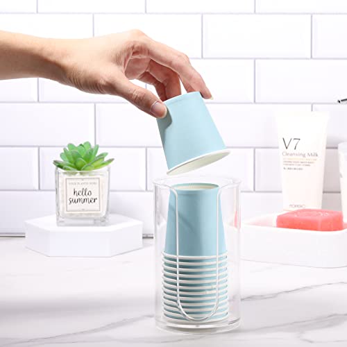 Bathroom Cup Dispenser, 3oz-5oz Small Disposable Paper Cups Holder Clear | for Bathroom Vanity Countertop's Rinsing/Mouthwash Cups - color: Clear