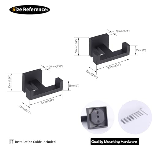GERZWY Matte Black Bathroom Double Towel Hook Stainless Steel Coat/Robe Clothes Hook for Bath Kitchen Modern Hotel Style Wall Mounted 2 Pack AG1417B-BK - color: Black
