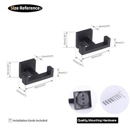 GERZWY Matte Black Bathroom Double Towel Hook Stainless Steel Coat/Robe Clothes Hook for Bath Kitchen Modern Hotel Style Wall Mounted 2 Pack AG1417B-BK - color: Black