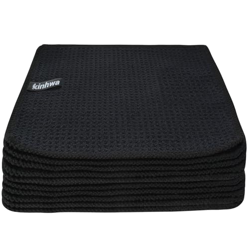 Waffle Microfiber Dish Cloths Black Kitchen Towels, Cleaning Cloth | Quick Dry Absorbent Dish Rags Dishcloths Barista Towels 8x8 Inch 10 Pack - color: Black, size: 8in x 8in 10 Pack
