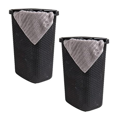 Mind Reader Slim Laundry Hamper with Lid, 60L Tall Clothes Basket, Narrow Tapered Design for Bathrooms, Closets and Laundry Rooms, Plastic, 2 Pack, Black - color: Black, size: 2-Pack