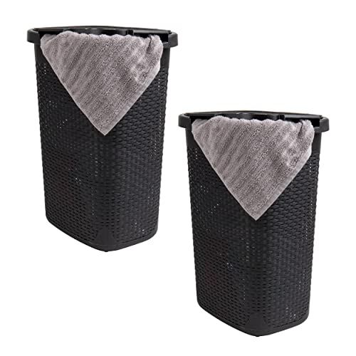 Mind Reader Slim Laundry Hamper with Lid, 60L Tall Clothes Basket, Narrow Tapered Design for Bathrooms, Closets and Laundry Rooms, Plastic, 2 Pack, Black - color: Black, size: 2-Pack