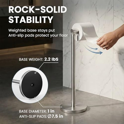 Cesun Weighted Base Free Standing Toilet Paper Holder Stand, Brushed Nickel | SUS304 Rustproof Steel | Thick Non-Slip Base | Swivel Pivot Design | Slim Footprint | Holds 5 Rolls - color: Brushed Nickel