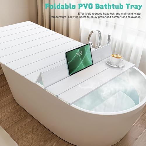 Bathtub Tray - 63x31.5x0.3in Foldable Anti-dust Bathtub Cover Bath Insulation Cover, PVC Shutter Bath Lid Fit Most Tubs, Can Store Wine Glass, Books, Tablets, Cellphones - size: 63" x 31.5" x 0.3"